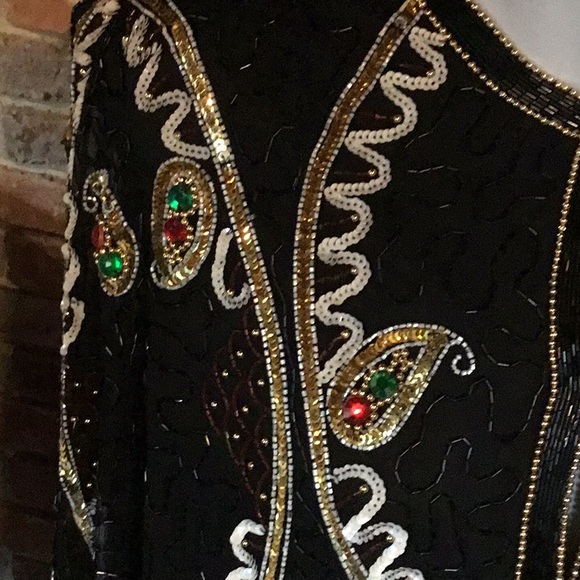 Vintage Eve’s Allure Black Sequins Jacket Sz. Med. 100% Silk - Picture 5 of 15